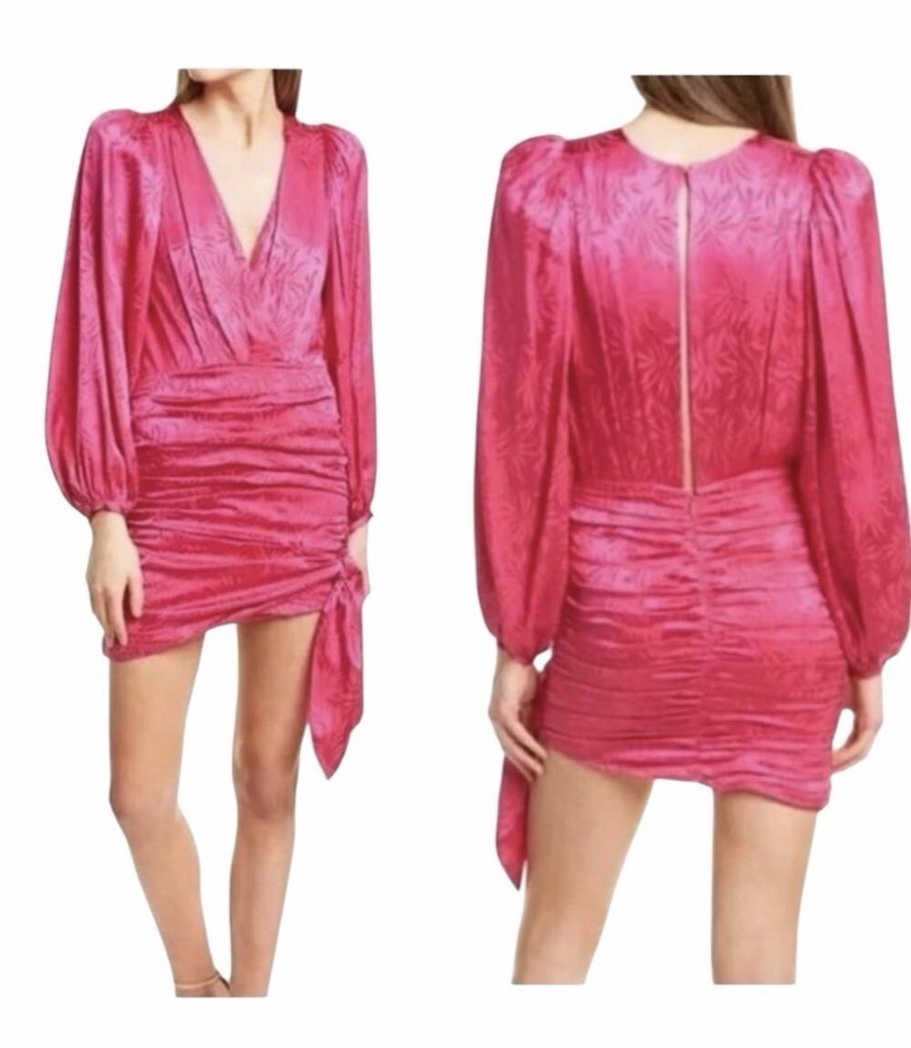 Ronny Kobo Giorgia Dress Fuchsia Pink Ruched Satin Mini Party NWT Small
